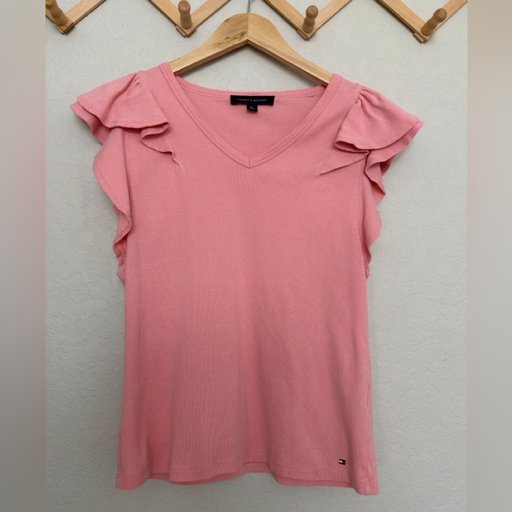Tommy Hilfiger Blush Pink V-Neck /Layered Flutter Short Sleeves